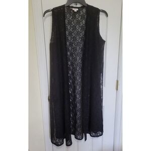 Lace Vest Womens Medium Black Floral Longline Duster Sleeveless Open Whimsigoth